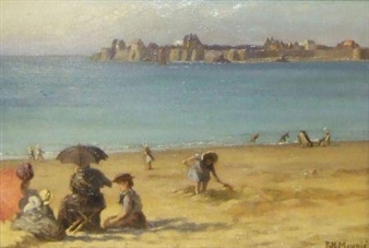 Beach Scene with Figures - P. H. Meunie
