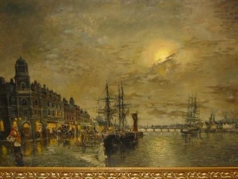 Moonlight Harbour Scene - Raymond Furness