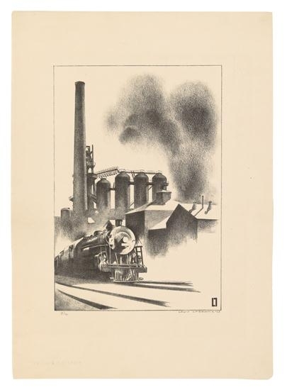 Train and Factory by Louis Lozowick, 1933