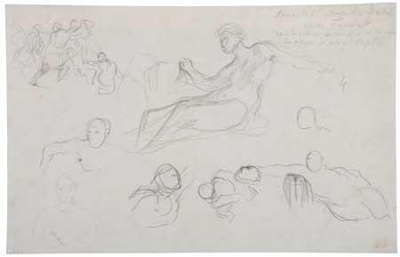 Studies for the Galerie d'Apollon after Dubois and Fréminet by Eugène Delacroix, circa 1850