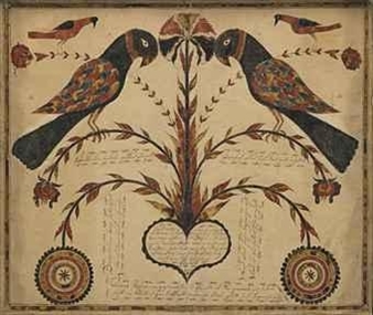Red Birds, Black Birds, Hearts and Pinwheels - American School, 18th Century