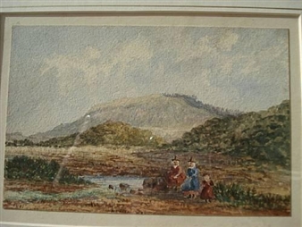 Welsh landscape with women and child - W. Peel