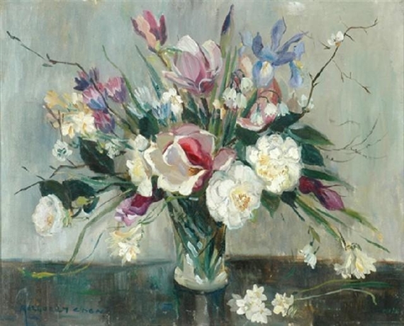 Still Life with Magnolias and Irises by Margaret Coen, 1945