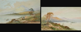 2 Works: Fishing on the Banks ; Cattle by the Lake - Edwin St. John