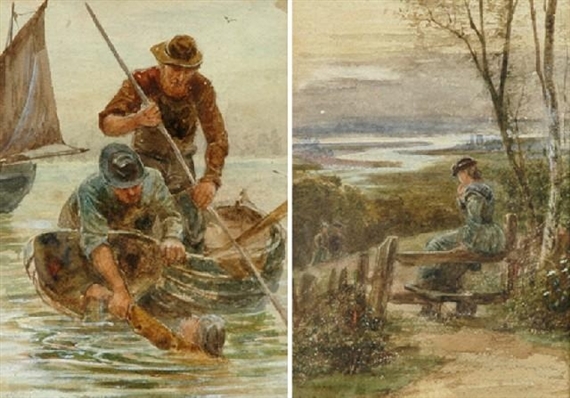 2 Works: The Rescue ; Woman Waiting by the Gate by Ebenezer Wake Cook, 1878