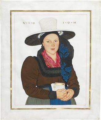 Artwork by Victor Karl Hammer, "Aloisa Peer vulgo Ladnerin, Gössl No I", Made of tempera and gold on parchment