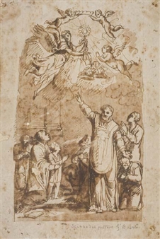 A Cleric and Praying Figures with a Vision of the Eucharist in Glory - Giovanni Busato