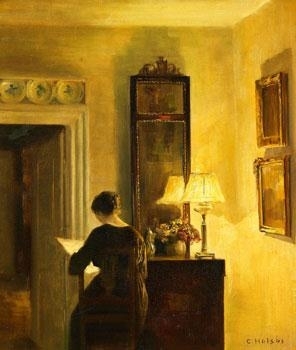 Carl Vilhelm Holsøe | Interior with Reading Woman | MutualArt