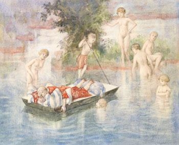 Artwork by Robert Högfeldt, Bathing, Made of Watercolour