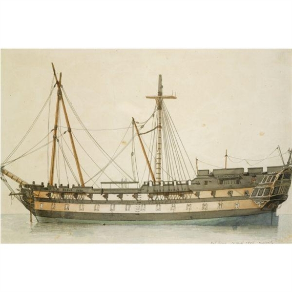 Antoine Roux | A SHIP UNDER CONSTRUCTION (1806) | MutualArt