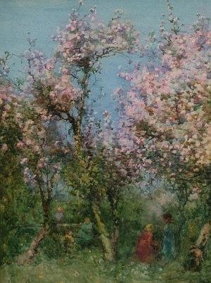 Fred Stratton | Figures in a blossoming garden (1908) | MutualArt