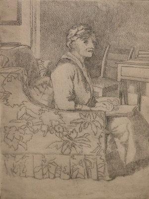 Portrait of a woman seated full-length in an interior by Sylvia Gosse