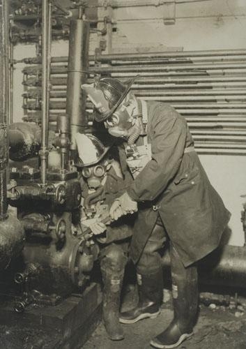 Fireman and young firefighter by Lewis Hine, Circa 1922