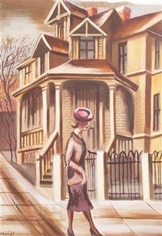 Woman on Sidewalk - Kalman Himmel