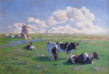 COWS WITH WINDMILL by Johannes Wilhelm van der Heide