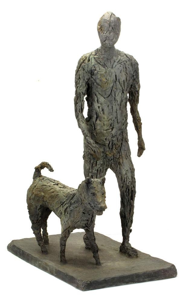 Artwork by Haim Senior, Man with Dog, Made of Bronze