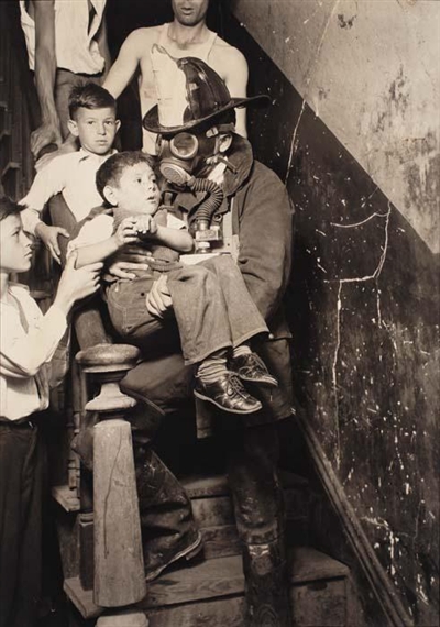 Fireman rescuing boy by Lewis Hine, 1920s