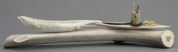 HUNTER IN KAYAK WITH WHALE by Jim H. Raddi