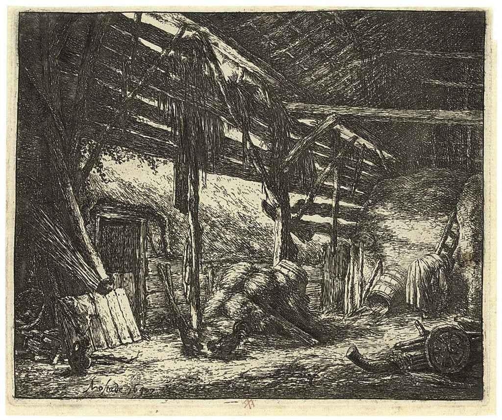 Artwork by Adriaen van Ostade, The Barn, Made of etching