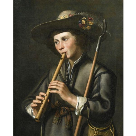 A Shepherd Playing the Pipes by Johannes Baeck