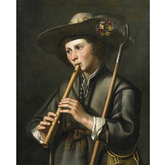 A Shepherd Playing the Pipes - Johannes Baeck