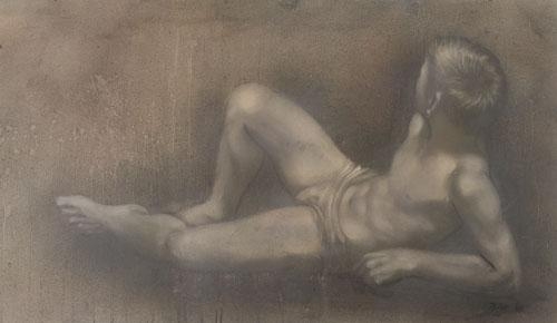 Artwork by Robert R. Bliss, Reclining Boy, Made of Oil on masonite