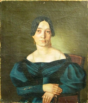 A portrait of a lady in a blue dress - Carl Ludwig Philippot