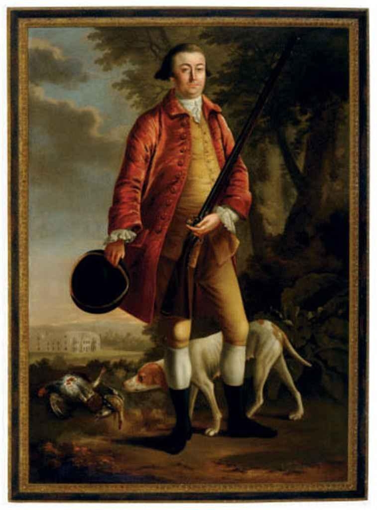 Portrait of a nobleman with his dog in a landscape by British School, 18th Century, 18th Century