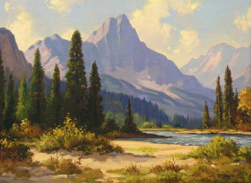 Artwork by Roland Gissing, MT. CHRISTIE, ATHABASCA RIVER, Made of oil on board