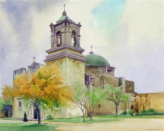 SAN JOSE MISSION, SAN ANTONIO, TEXAS by Walter Joseph Phillips, 1955