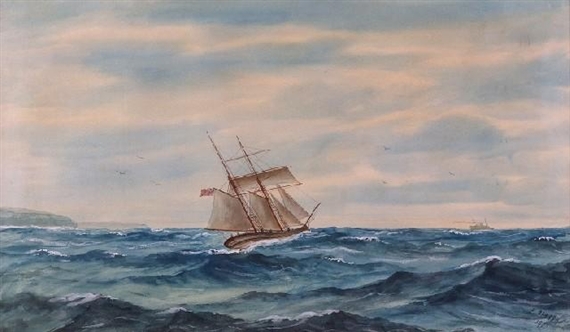 Two Mastered Sailing Ship in Heavy Seas by Frederick Dawson, 1900