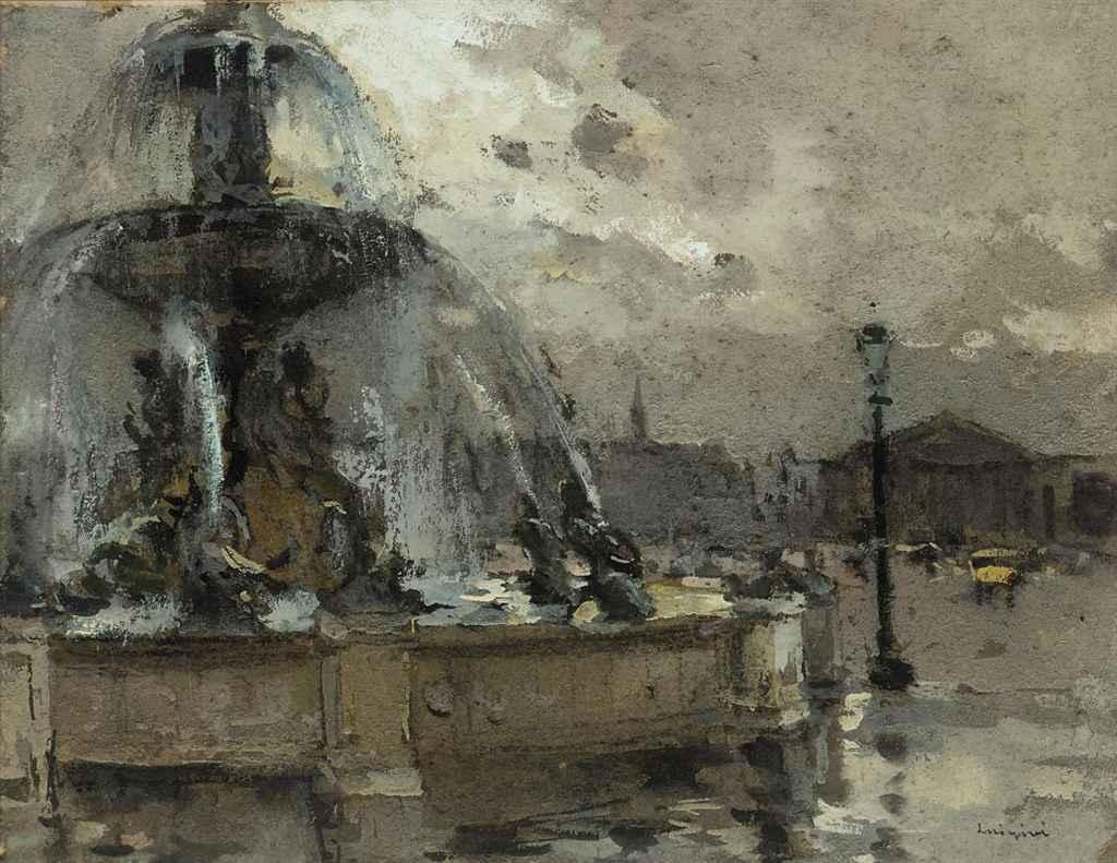 Artwork by Ferdinand-Jean Luigini, Place de la Concorde, Made of Gouache on paper laid down on card