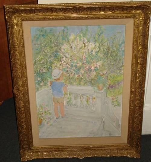 A young boy on a garden terrace by Jocelyne Seguin