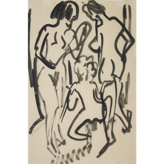 ZWEI WEIBLICHE AKTE MIT KIND (TWO FEMALE NUDES WITH CHILD) by Ernst Ludwig Kirchner, 1924