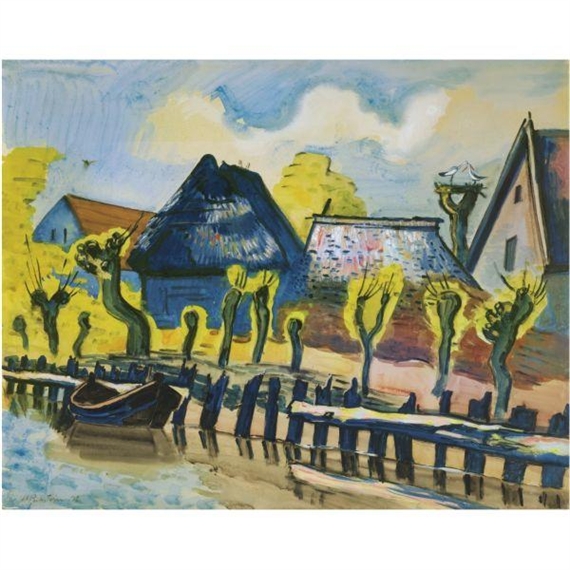 FISCHERDORF UND STORCHENNEST (FISHING VILLAGE WITH STORK'S NEST) by Max Pechstein, 1932