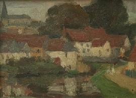Town on the Somme (Also known as A French Village: Long on the Somme) by E. Phillips Fox, Circa 1907