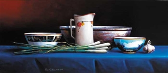 STILL LIFE WITH SCALLIONS - David French le Roy
