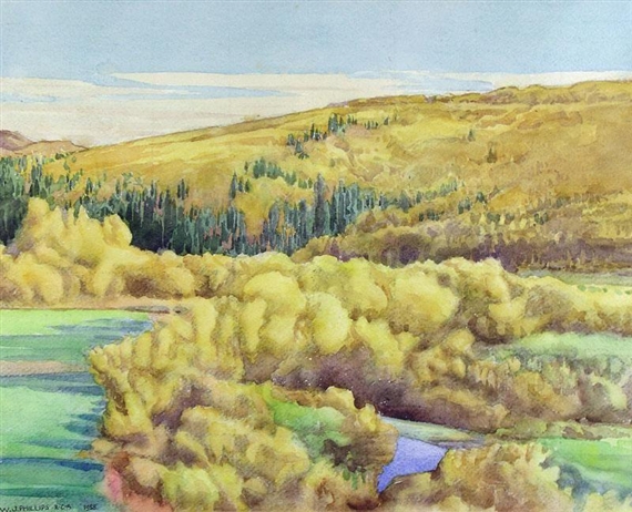 AUTUMN GOLD ON PINE CREEK NEAR MIDNAPORE by Walter Joseph Phillips, 1958
