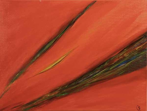 Artwork by Ann Mueller, 'Abstract - Green Forms on Red', Made of oil on canvas