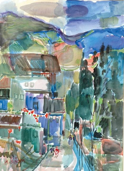 Artwork by Avraham Binder, Urban Landscape, Made of Watercolor