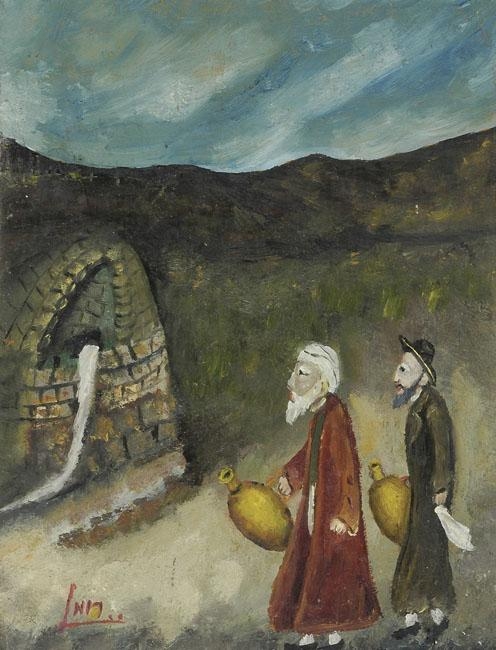 Artwork by Itzhak Roman, Jar Bearers, Made of Oil on board