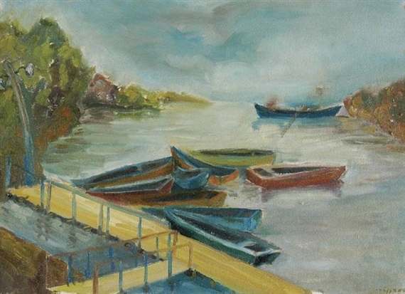 Boats in the Yarkon by Sima Ben Ari