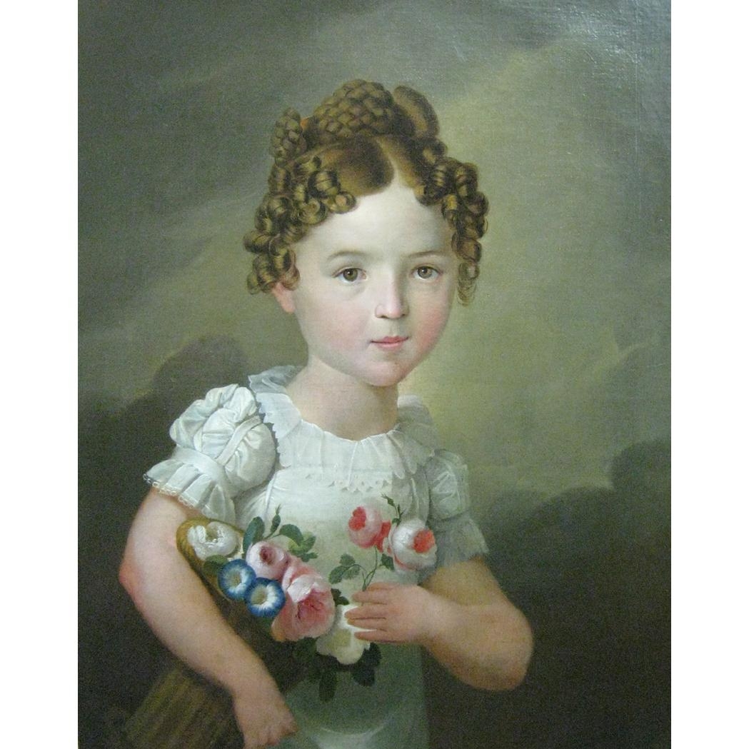 Portrait of a Little Girl Carrying a Basket of Flowers by Austrian School, 19th Century, 19th Century
