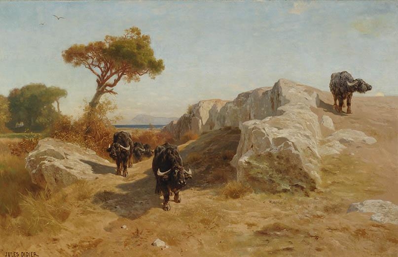 Artwork by Jules Didier, Landscape with Indian buffalo, Made of Oil on canvas