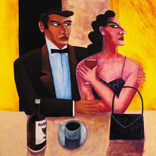 man and woman at bar painting coffeemakerwithbuiltingrinderf