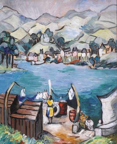Artwork by Sylvia Cooke-Collis, WASHING DRYING, WEST CORK, Made of Oil on board
