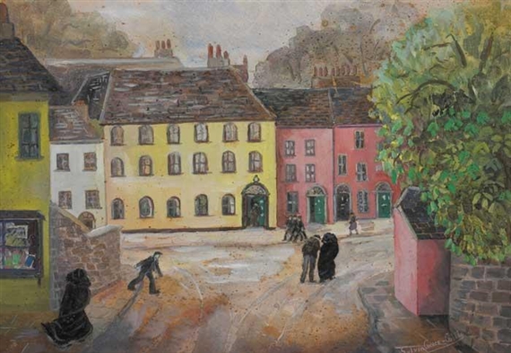 FIGURES HURRYING ALONG A STREET by Sylvia Cooke-Collis