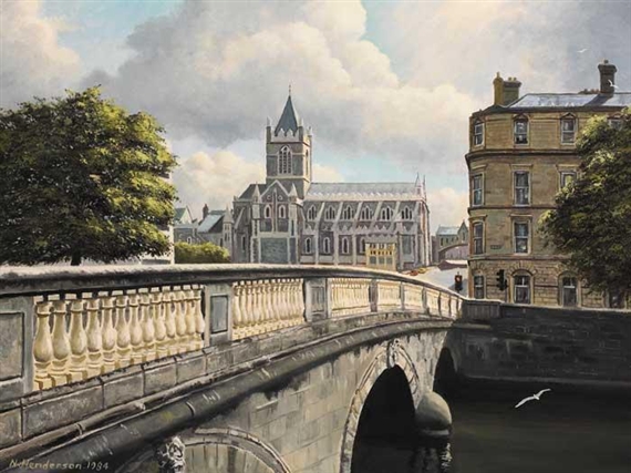 CHRISTCHURCH SEEN FROM O'DONOVAN ROSSA BRIDGE, DUBLIN by Neville Henderson, 1984