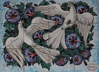 2 works: DOVES WITH MORNING GLORY; KITCHEN STILL LIFE WITH PLAITED GARLIC AND ONIONS  - Katherine Swift