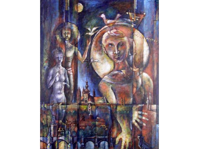 Artwork by Jiri Kramara, BIRD CATCHER, Made of Oil on board